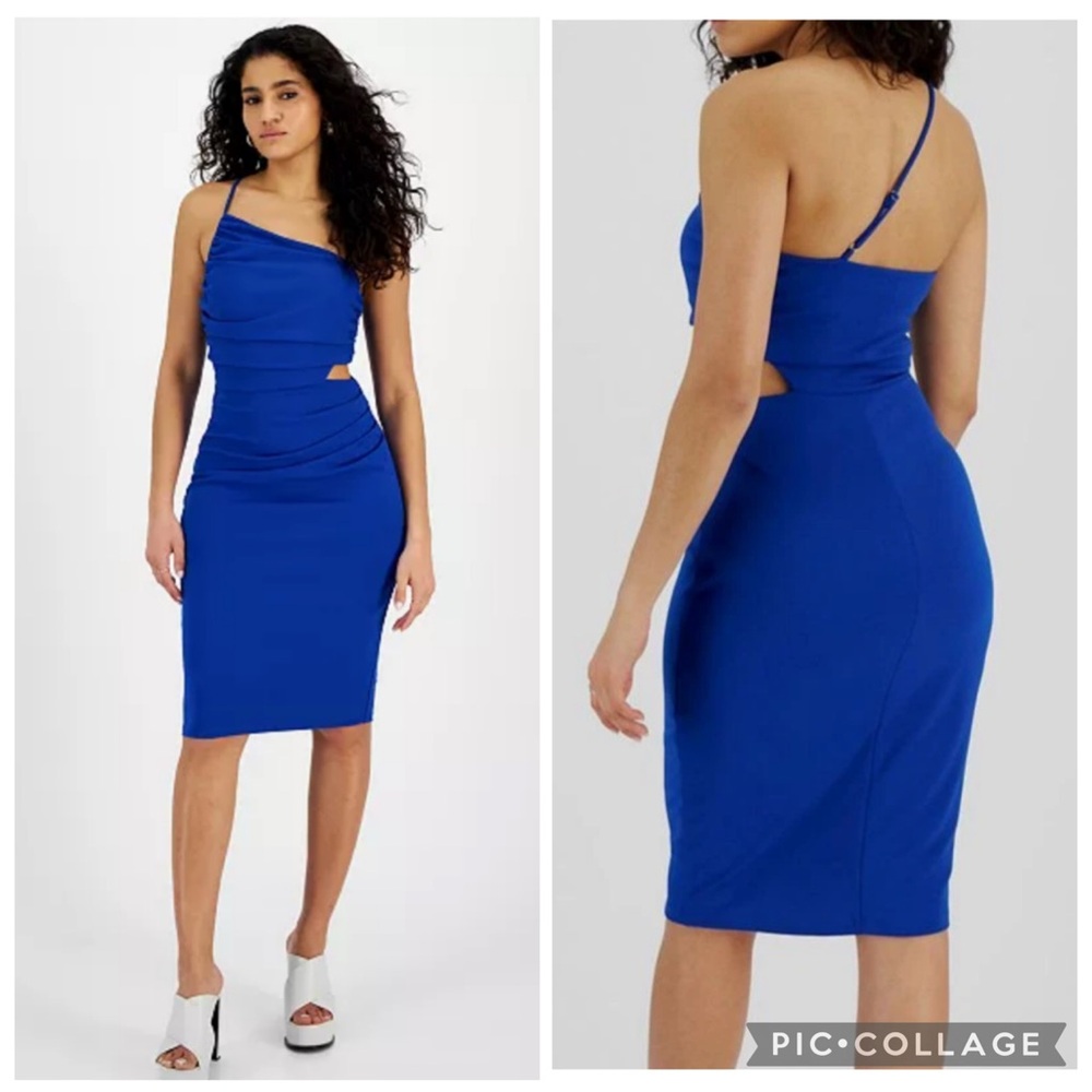 Guess Leanne‎ One Shoulder Side Cut Out Dress Blue 6
